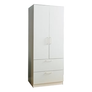Benjara Rema 2 Door Standing Closet with 2 Drawers - White Wood
