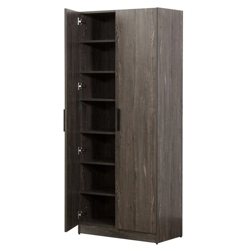Benjara Jiaa Shoe Cabinet w/ 6 Shelves- 2 Doors- Stable Plinth Base- Rustic Gray