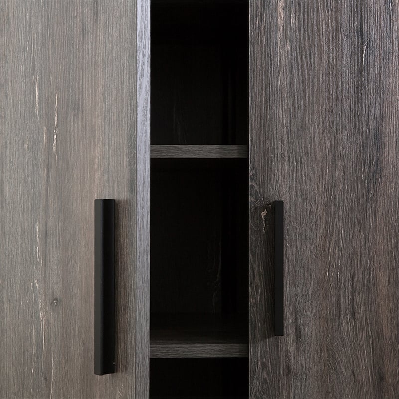 Benjara Jiaa Shoe Cabinet w/ 6 Shelves- 2 Doors- Stable Plinth Base- Rustic Gray