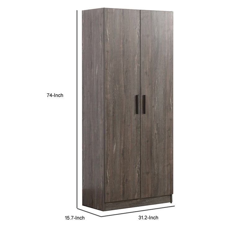 Benjara Jiaa Shoe Cabinet w/ 6 Shelves- 2 Doors- Stable Plinth Base- Rustic Gray