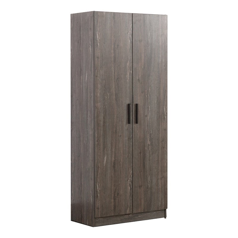 Benjara Jiaa Shoe Cabinet w/ 6 Shelves- 2 Doors- Stable Plinth Base- Rustic Gray