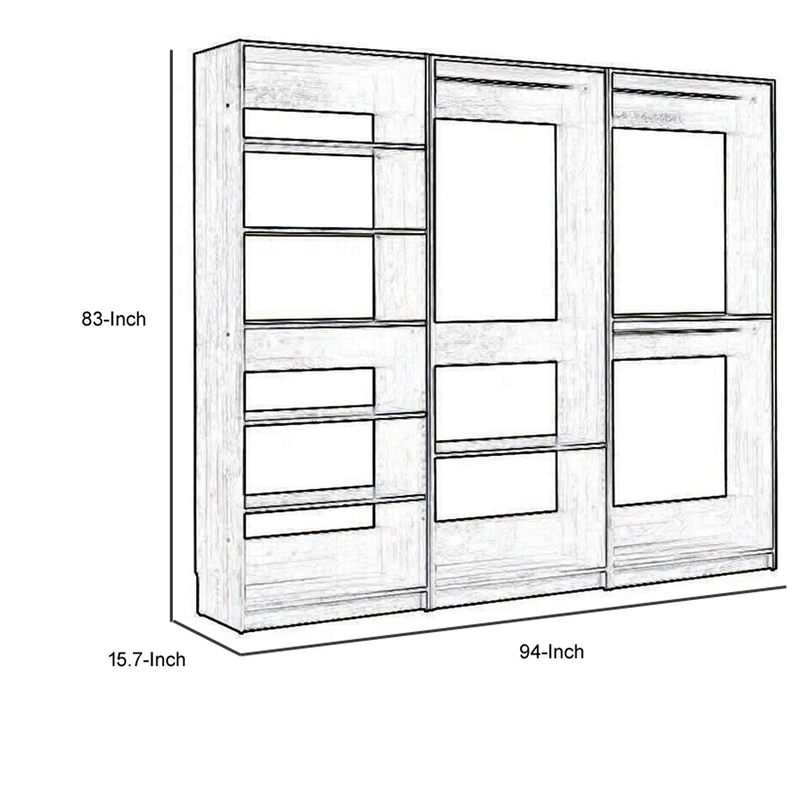 Benjara Dee Modular Closet System- 3 Clothing Racks- 6 Shelves in Oak Brown Wood