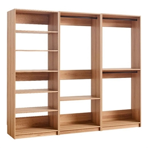 Benjara Dee Modular Closet System- 3 Clothing Racks- 6 Shelves in Oak Brown Wood