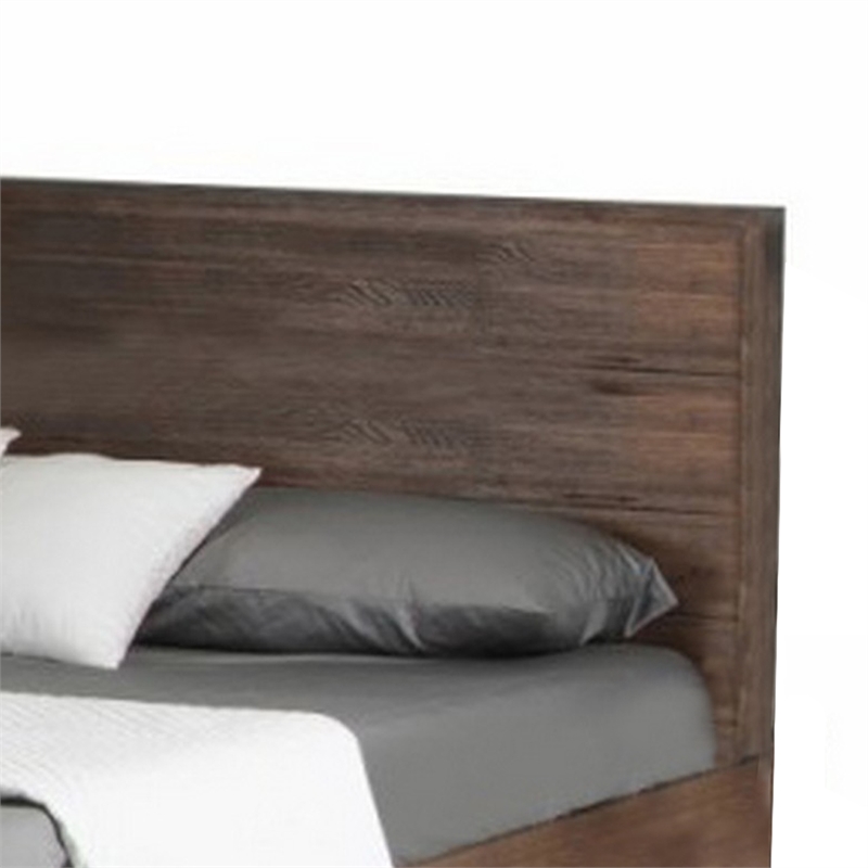 Benjara Cabi Queen Platform Bed- Solid Oil Rubbed Aged Oak- Rustic Brown Finish
