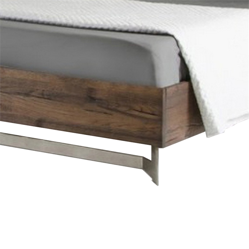 Benjara Cabi Queen Platform Bed- Solid Oil Rubbed Aged Oak- Rustic Brown Finish