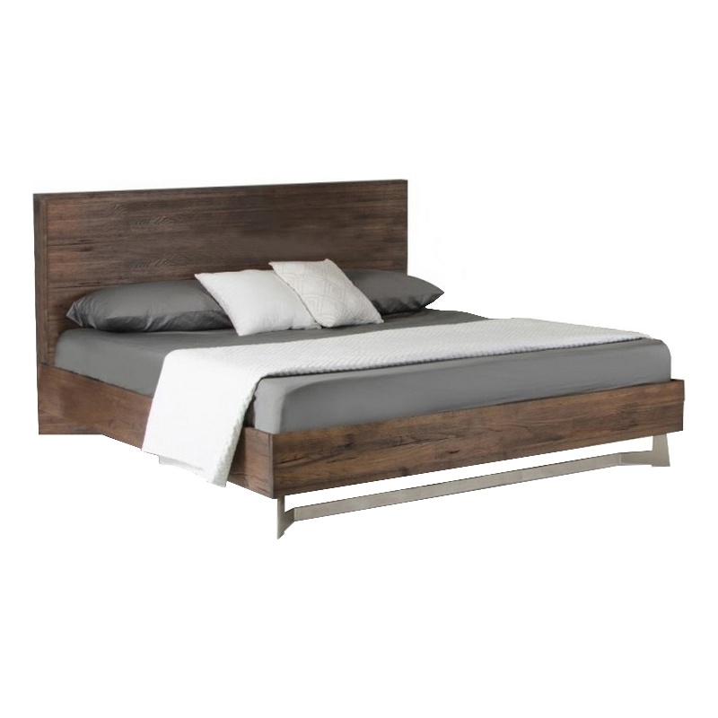 Benjara Cabi Queen Platform Bed- Solid Oil Rubbed Aged Oak- Rustic Brown Finish