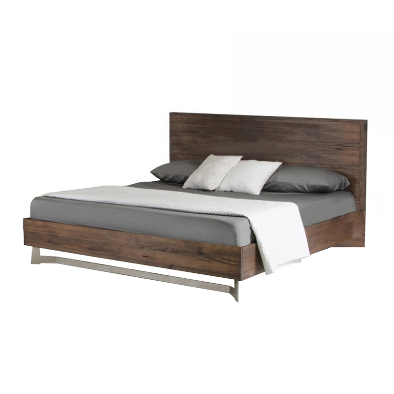 Benjara Cabi Queen Platform Bed- Solid Oil Rubbed Aged Oak- Rustic Brown Finish