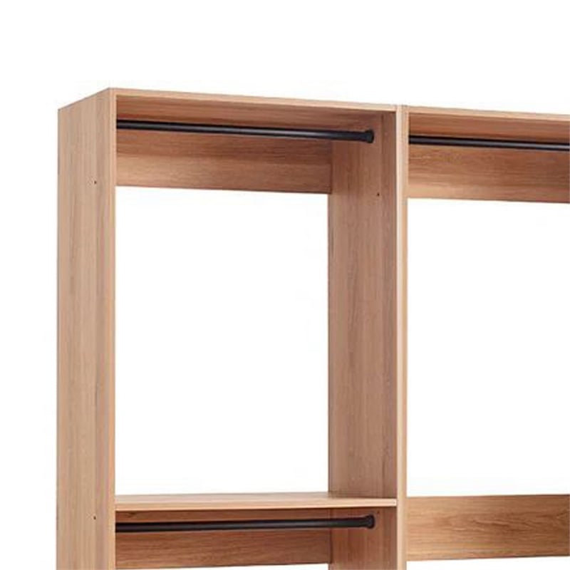 Benjara Dee Modular Closet System- 4 Clothing Racks- 2 Drawers- Oak Brown Wood