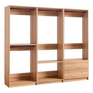 Benjara Dee Modular Closet System- 4 Clothing Racks- 2 Drawers- Oak Brown Wood