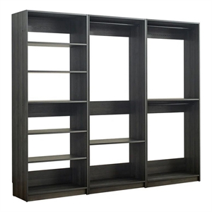 Benjara Dee Modular Closet System- 3 Hanging Rods and 6 Shelves- Dark Gray Wood
