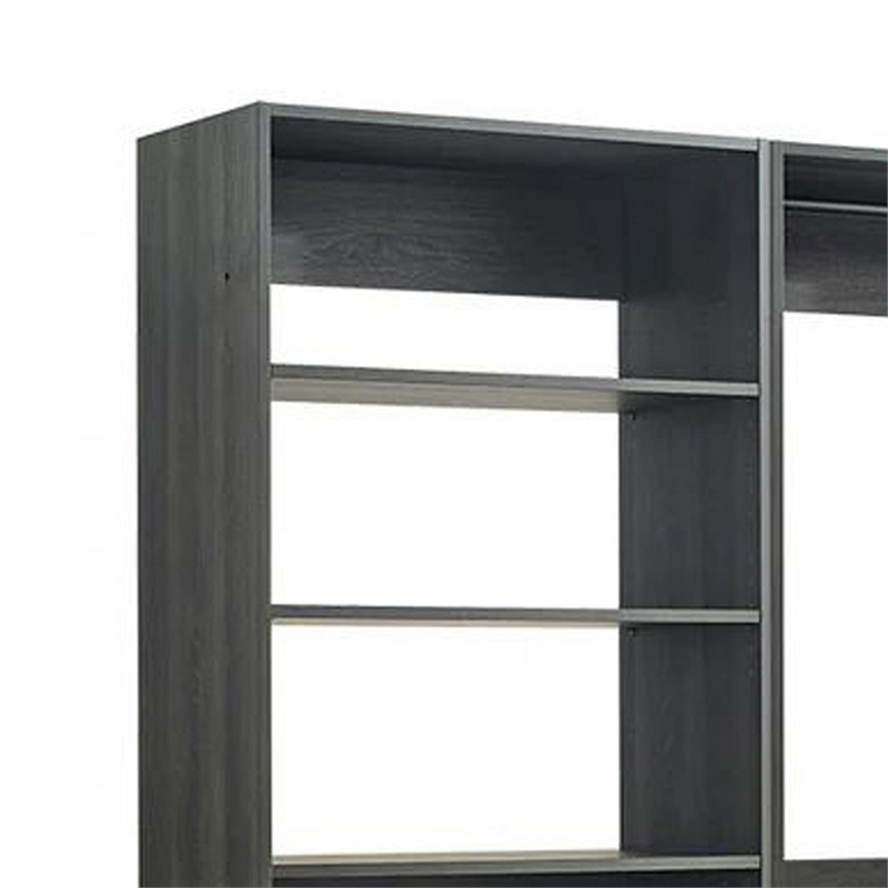 Benjara Dee Modular Closet System- 3 Hanging Rods and 6 Shelves- Dark Gray Wood
