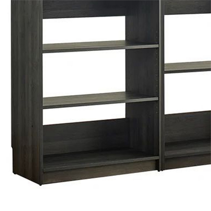 Benjara Dee Modular Closet System- 3 Hanging Rods and 6 Shelves- Dark Gray Wood