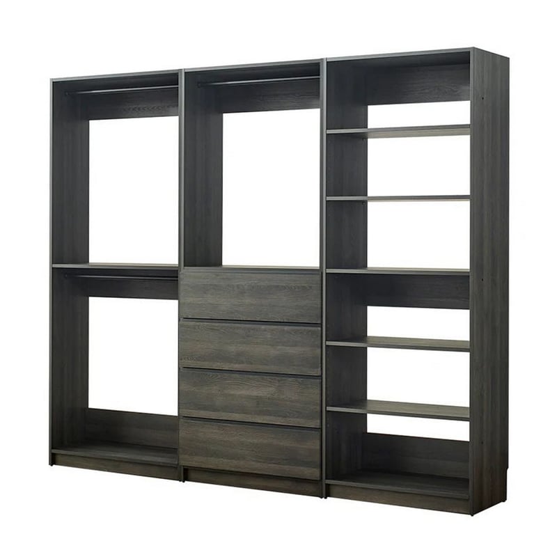 Benjara Dee Modular Freestanding Closet System- 4 Drawers- 5 Shelves- Dark Gray