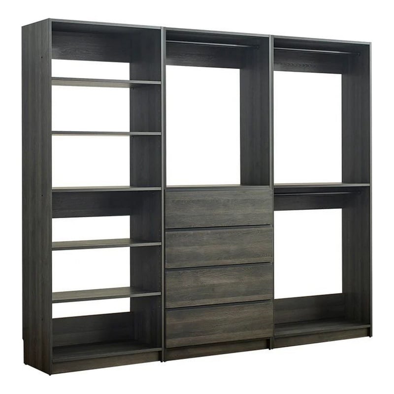 Benjara Dee Modular Freestanding Closet System- 4 Drawers- 5 Shelves- Dark Gray