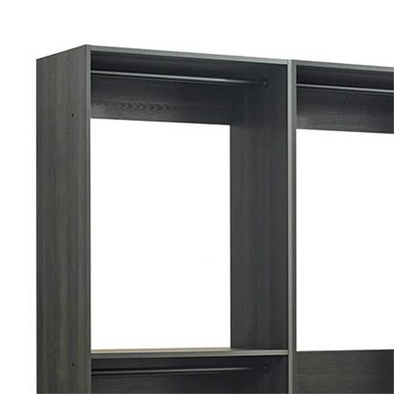 Benjara Dee Modular Closet System- 4 Clothing Racks- 2 Drawers- Dark Gray Wood