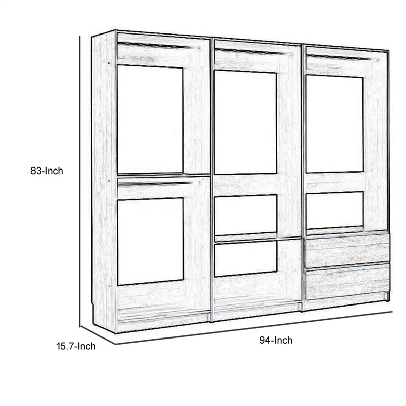 Benjara Dee Modular Closet System- 4 Clothing Racks- 2 Drawers- Dark Gray Wood