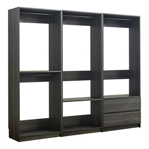 Benjara Dee Modular Closet System- 4 Clothing Racks- 2 Drawers- Dark Gray Wood
