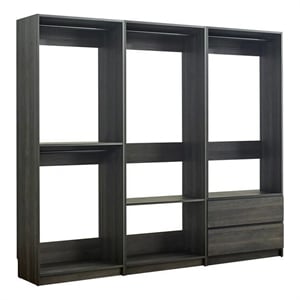 Benjara Dee Modular Closet System- 4 Clothing Racks- 2 Drawers- Dark Gray Wood