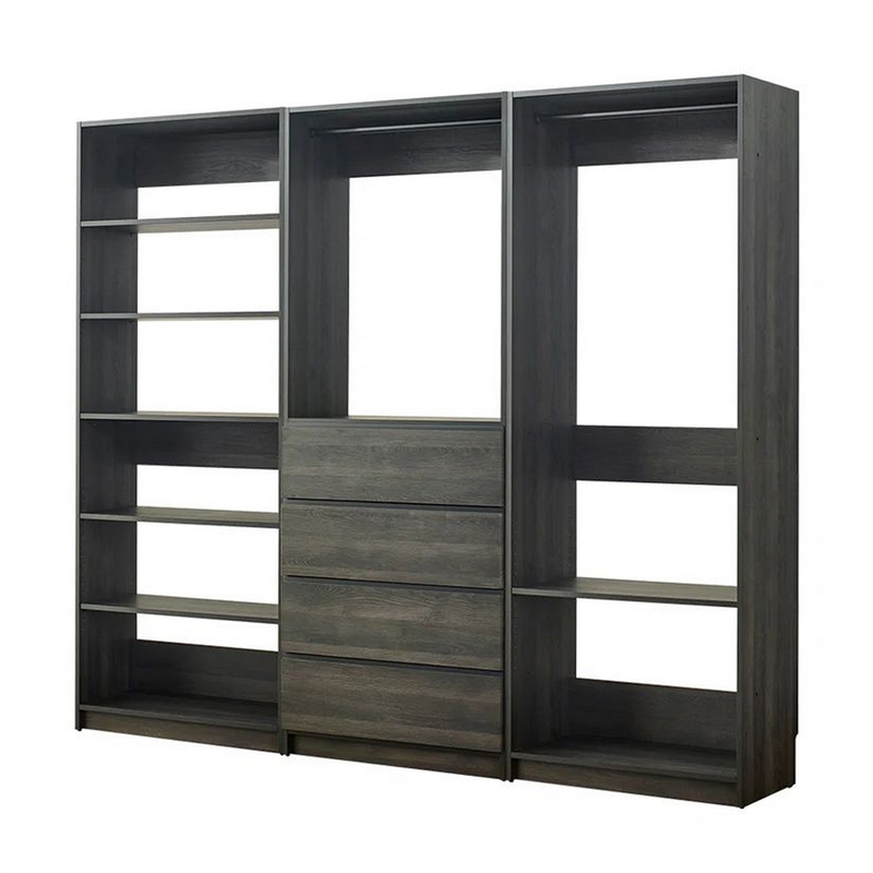 Benjara Dee Modular Freestanding Closet System- 6 Shelves- 2 Hanging Rods- Gray