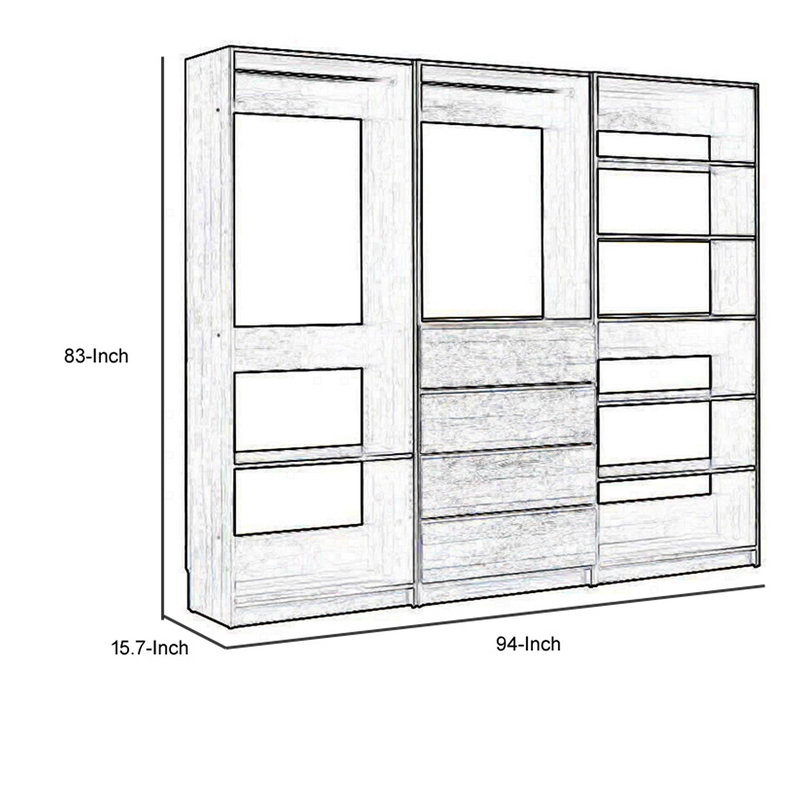 Benjara Dee Modular Freestanding Closet System- 6 Shelves- 2 Hanging Rods- Gray