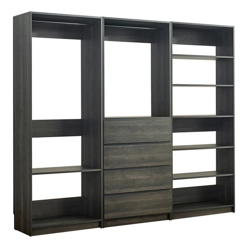 Benjara Dee Modular Freestanding Closet System- 6 Shelves- 2 Hanging Rods- Gray