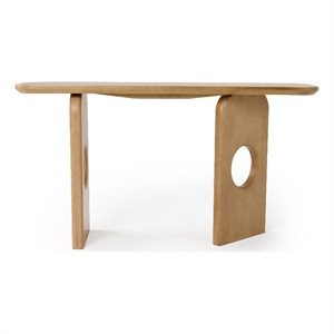 Benjara Noe Ohan 55&quot Console Table- Rectangular- Light Brown Solid Rubberwood