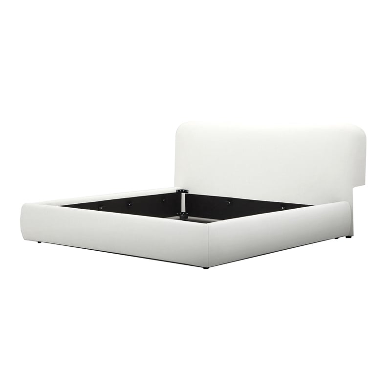 Benjara Cid Iser Queen Bed-Ivory Polyester Upholstery-Foam Filling-Metal Frame