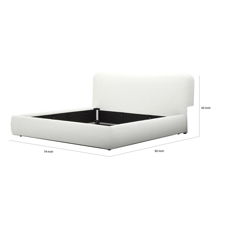 Benjara Cid Iser Queen Bed-Ivory Polyester Upholstery-Foam Filling-Metal Frame