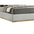 Benjara Noe Malia King Size Bed- Gray Polyester Upholstery- Natural Wood Frame