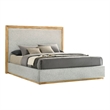 Benjara Noe Malia King Size Bed- Gray Polyester Upholstery- Natural Wood Frame