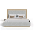 Benjara Noe Malia King Size Bed- Gray Polyester Upholstery- Natural Wood Frame