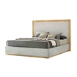 Benjara Noe Malia King Size Bed- Gray Polyester Upholstery- Natural Wood Frame