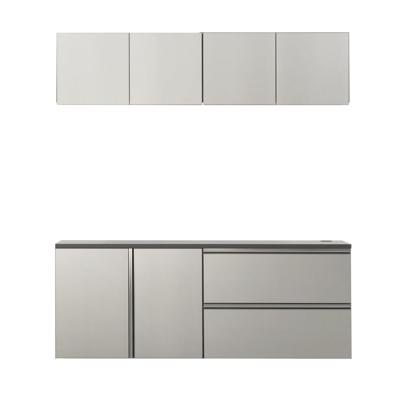 Benjara Osy 6pc Wall Mounted Utility Garage Cabinets- Drawers and Doors- Gray