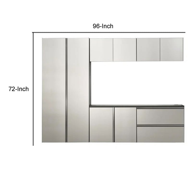 Benjara Osy 6pc Wall Mounted Utility Garage Cabinets- Drawers and Doors- Gray