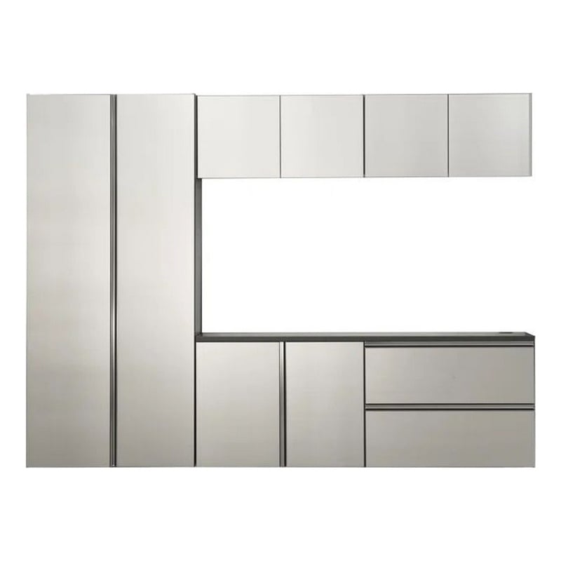 Benjara Osy 6pc Wall Mounted Utility Garage Cabinets- Drawers and Doors- Gray