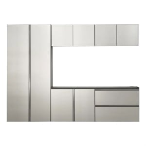 Benjara Osy 6pc Wall Mounted Utility Garage Cabinets- Drawers and Doors- Gray