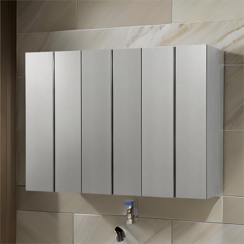 Benjara Osy 3pc Wall Mounted Garage Utility Cabinets- Shelves- Double Door- Gray