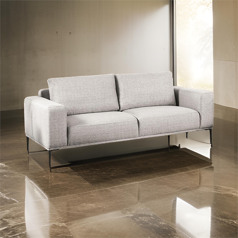 Benjara Kevin 2pc Sofa & Loveseat- Gray Chenille- Modern Track Arms- Solid Wood