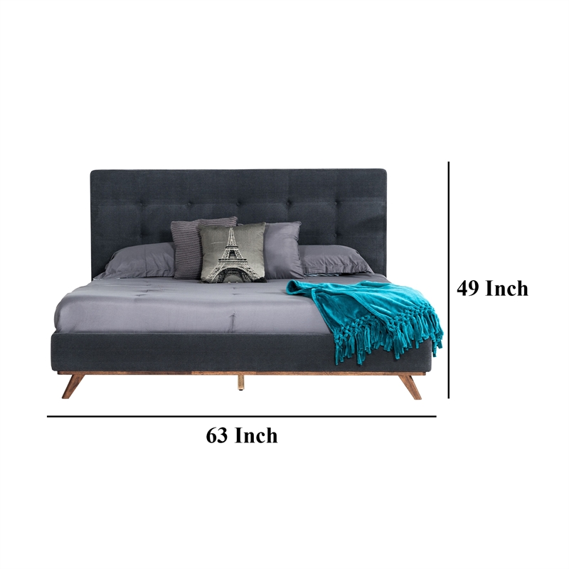 Benjara Adia Platform King Bed- Dark Gray Button Tufted Polyester Upholstery