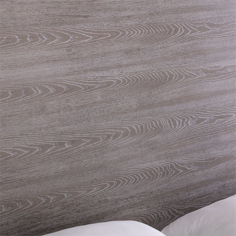 Benjara Cid Anvi Platform King Bed- Stainless Steel Canopy- Gray Elm Veneer