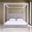 Benjara Cid Anvi Platform King Bed- Stainless Steel Canopy- Gray Elm Veneer