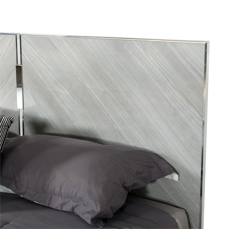 Benjara Jecky King Size Bed- Low Profile- Angled Legs- Italian Inspired Gray