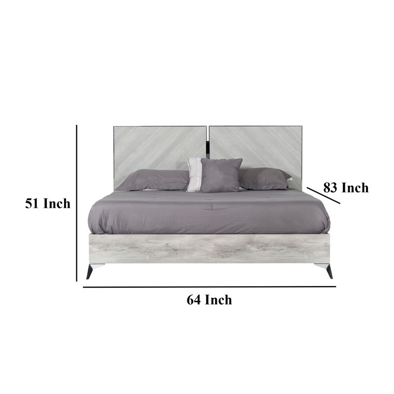 Benjara Jecky King Size Bed- Low Profile- Angled Legs- Italian Inspired Gray