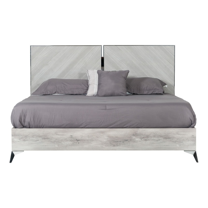 Benjara Jecky King Size Bed- Low Profile- Angled Legs- Italian Inspired Gray