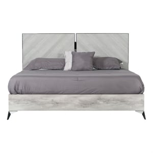 Benjara Jecky King Size Bed- Low Profile- Angled Legs- Italian Inspired Gray