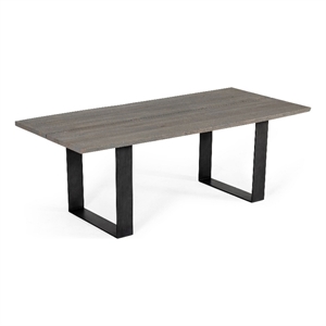 Benjara 87&quot Dining Table- Rectangular Top- Open Metal Panel- Gray Oak- Black