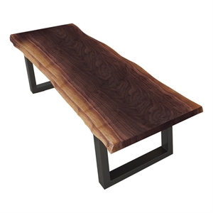 Benjara Cid Xue 79&quot Dining Bench- Brown Live Edge Rectangular Top- Black Metal