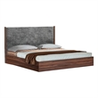 Benjara Xico Queen Size Platform Bed-Panel Design Headboard-Concrete Gray-Brown