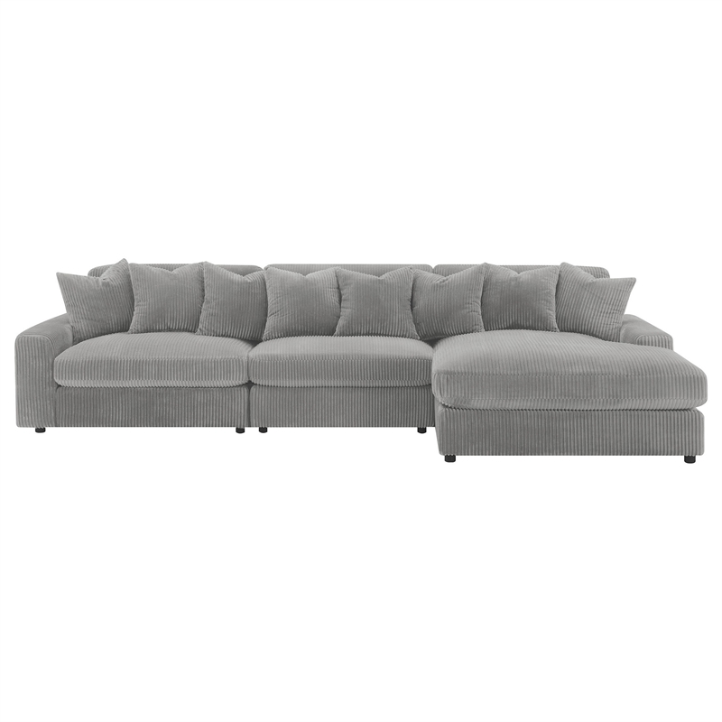 Benjara Lain 3pc Sectional Sofa with Reversible Chaise- 8 Throw PIllows- Gray