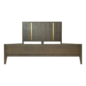 Benjara Cid Ohio King Size Platform Bed-Panel Headboard with Gold Accents-Brown